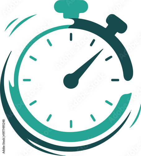Stopwatch icon with motion lines and teal accents Keywords: stopwatch, timer, time, clock, speed