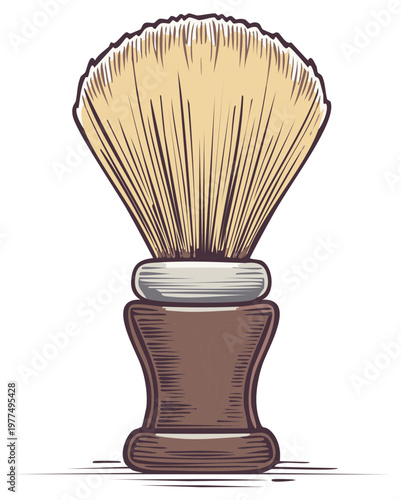 Vintage Shaving Brush Illustration with Wooden Handle for Grooming and Male Hygiene