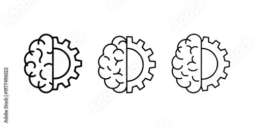 Artificial intelligence logic and technology concept icons symbolizing brain cogwheel for innovation and engineering development strategy