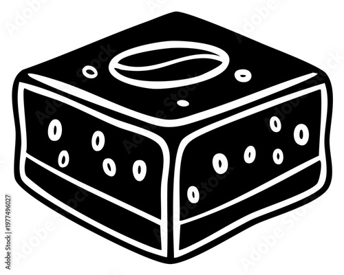Black and white baklava icon with coffee bean topping in square slice dessert illustration