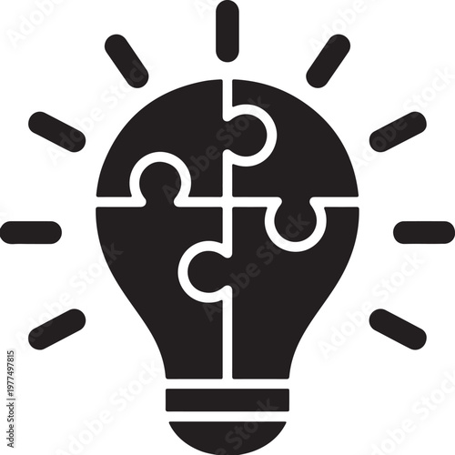 Light Bulb Idea Symbol with Puzzle Pieces on White Background