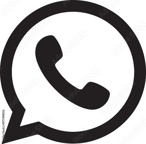 Black phone handset in speech bubble icon call communication