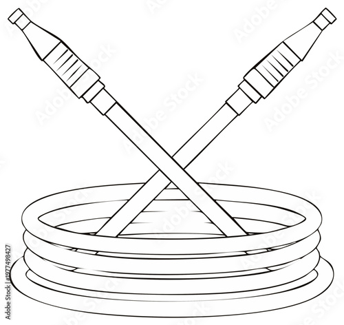Hookah Hose Illustration Crossed Above Coiled Tubing Outline