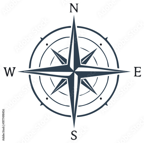Classic dark blue compass rose with cardinal directions and surrounding circles