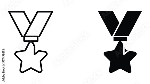 Comparison of outlined and filled medal and star designs on ribbons