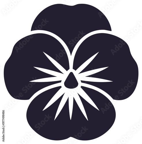 Simple pansy flower icon in a stylized graphic design. Floral vector illustration.