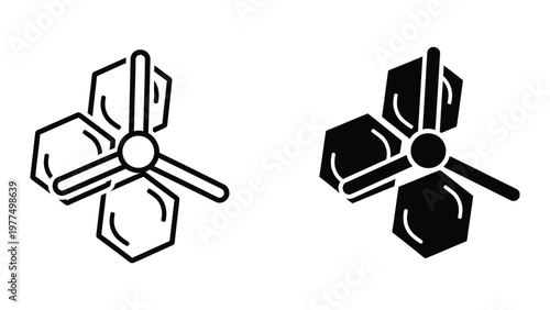Chemical structure representations of benzene rings with central atoms in two configurations