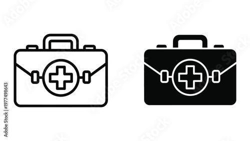 Contrasting medical first aid briefcase icons in different color schemes