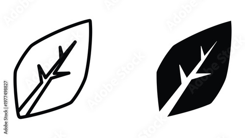 Contrasting depictions of a bird in flight within leaf shapes