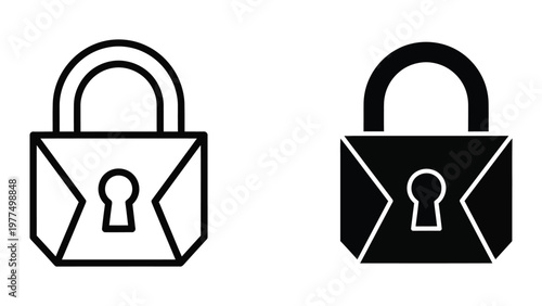 Contrasting padlock designs in open and closed states for visual comparison