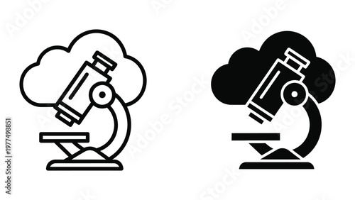 Microscopes observing clouds symbolizing cloud computing and microscopy fusion