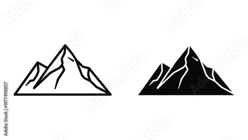 Contrasting mountain silhouettes against a plain background with different shading styles