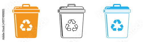 Two recycling bins orange and blue promoting waste separation