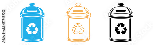 Title spray paint cans illustration recycling symbol and minimalist design description two spray paint cans are depicted in blue and orange featuring
