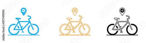 Bicycle rental icons two bike designs with location markers