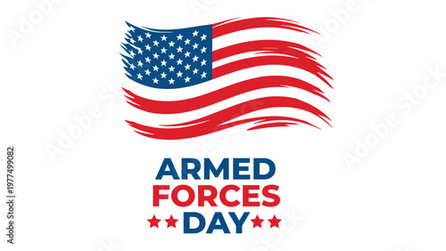 Armed forces day illustration with waving usa flag and bold typography honoring military service patriotic celebration banner vector design