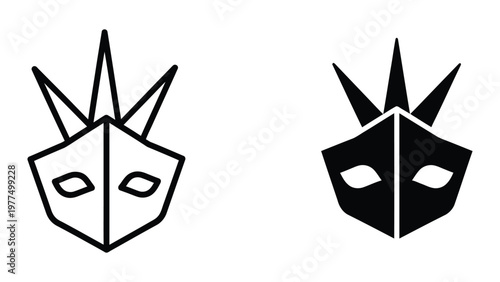 Contrasting stylized mask designs with distinct visual aesthetics and color schemes