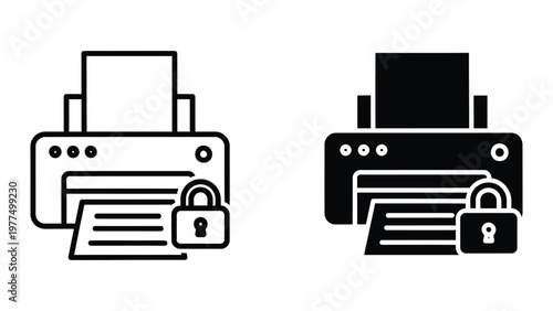 Secure and insecure printer icons representing data protection and vulnerability
