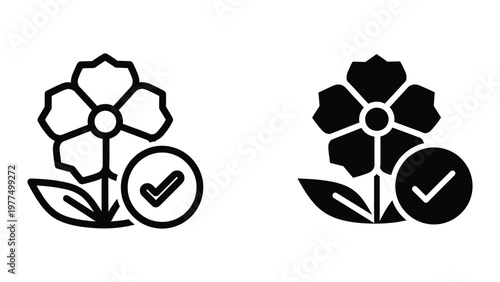 Comparison of approved and disapproved flower icons with checkmarks