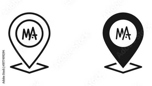 Contrasting location pins with different fill styles for the abbreviation ma