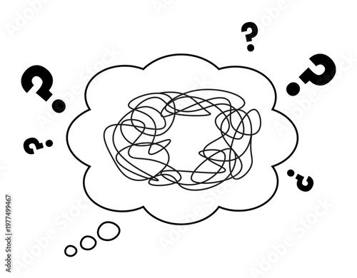 Hand draw tangled mind with question mark chaos mind vector design mental health