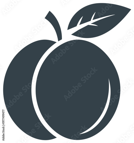 Stylized illustration of two peaches with leaves