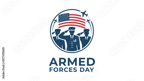 Armed forces day illustration with military soldiers and usa flag emblem honoring service patriotic celebration tribute badge style vector design