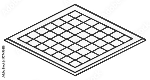 Isometric grid: Perspective view of a square tile floor with repeating square pattern, outline vector design.