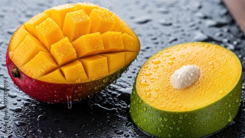 Wallpaper Mural Halved mango on wet surface Torontodigital.ca