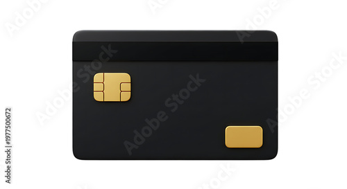 3d icon of a modern black credit card with a gold chip and magnetic stripe isolated on transparent background