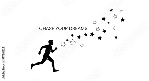 Silhouette runner chasing stars, motivational concept, chase your dreams
