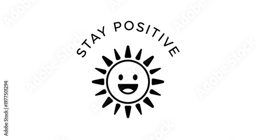 Stay Positive Sun Icon with Happy Face and Rays - Inspiring Message