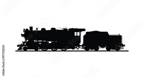 Detailed black silhouette of a vintage steam locomotive on a flat surface