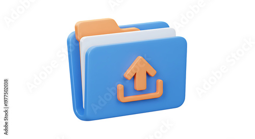 3d icon of blue folder with orange upload icon and tabs isolated on transparent background