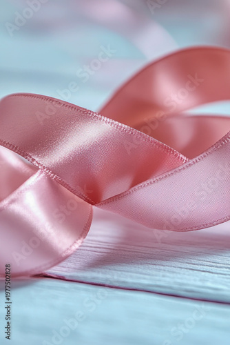 Close-up of a pink ribbon on a table