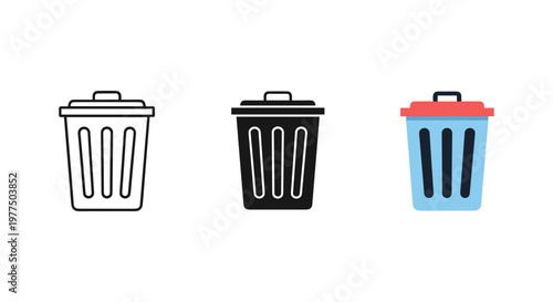 trash can icons in white, black, and blue