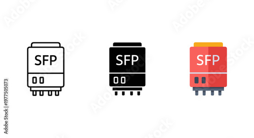 SFP transceiver modules in different colors on white background