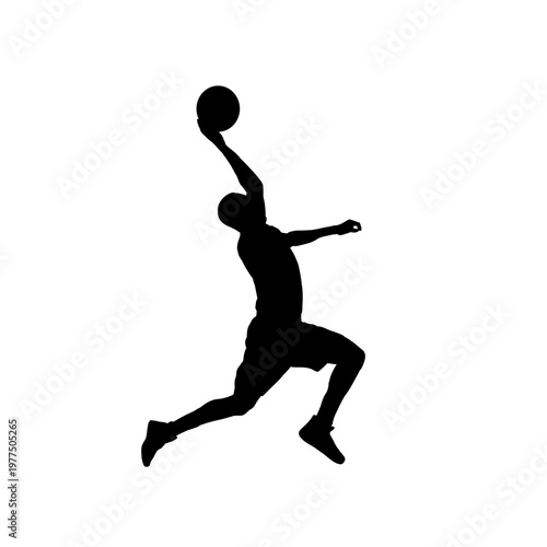 Basketball player jumping for slam dunk silhouette,  vector illustration