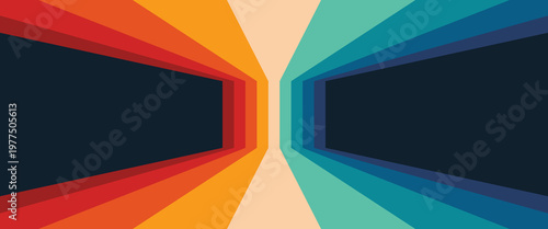 Abstract colorful 70s background vector. Vintage retro style wallpaper with lines, rainbow wavy stripes. 1970 color illustration design suitable for poster, banner, decorative, wall art.