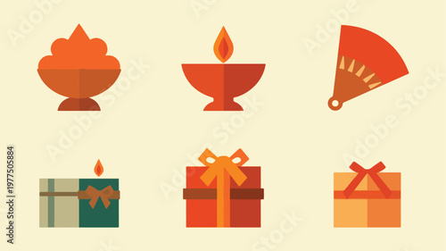 Diwali Festival Icons and Gift Boxes