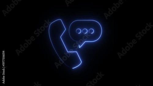 Telephone and speech bubble communication icon animation. Electric blue neon glowing motion 4k videos animation