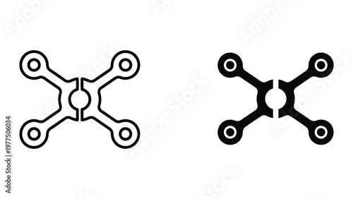 Comparison of two different quadcopter drone frame designs shown in black and white