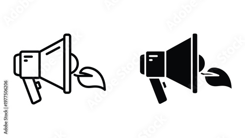 Contrasting megaphones representing communication styles in black and white