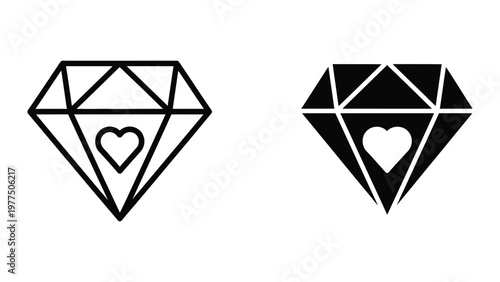 Contrasting diamond shapes with heart designs in monochrome illustrations