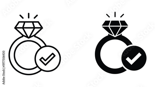 Engagement rings with checkmarks symbolizing approval or success in proposals