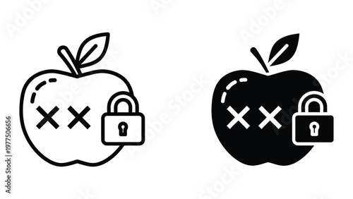 Contrast of apple icons representing security status with locked and unlocked symbols