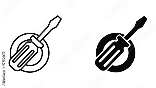 Contrast between a simple line drawing and a bold filled depiction of tongs holding a doughnut.