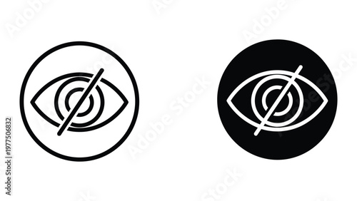 Contrast between two versions of an eye with a cross symbol inside circular badges