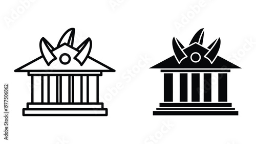 Contrast between classical and modernized architectural temple symbols