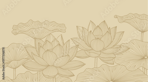 Elegant Lotus Flower Line Art Background Design

